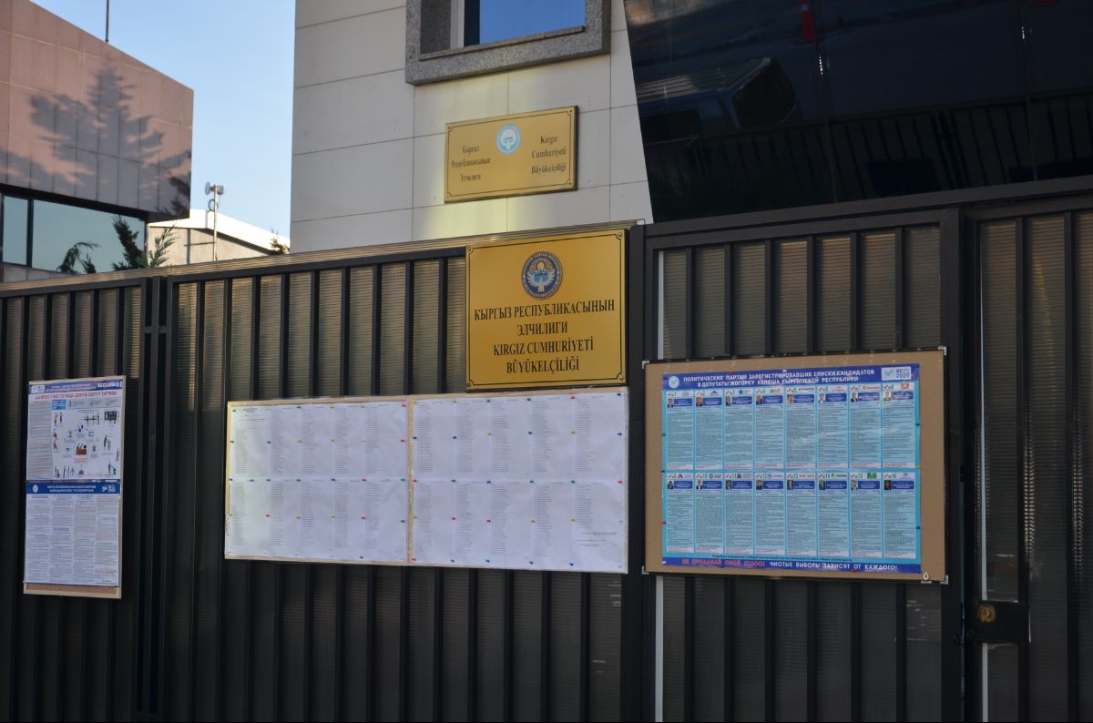 4 Ekim 2020 tarihinde Türkiye saatine göre saat 08:00'da Kırgız Cumhuriyeti'nin Türkiye'deki Büyükelçilik binasında 9036 numaralı sandık merkezinde oylama başladı.